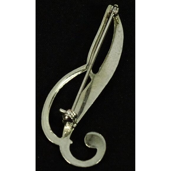 Letter B Initial Script Mod Sleek Brooch Thin Lightweight - Picture 2 of 3